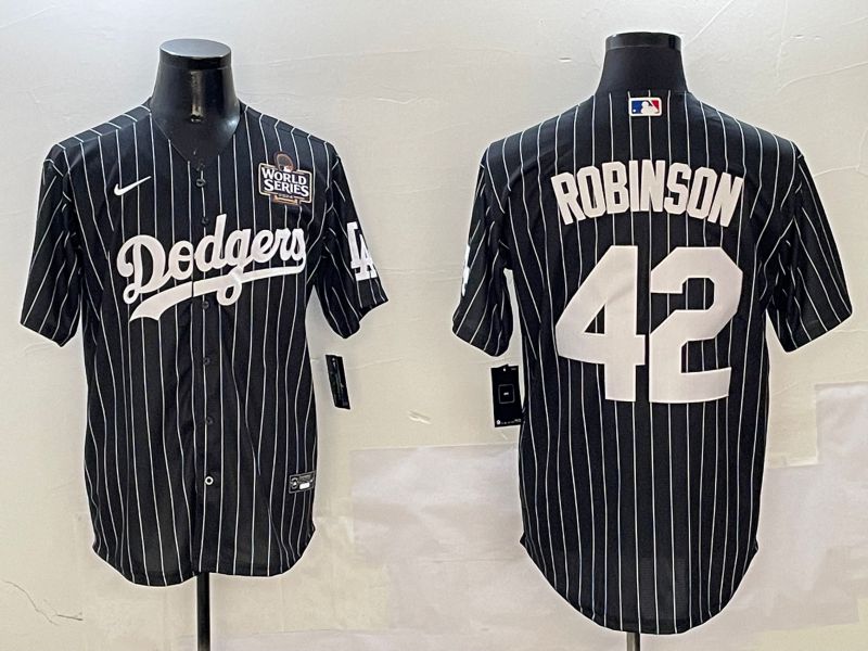 Men Los Angeles Dodgers 42 Robinson Black Stripe Jointly Name 2025 Nike MLB Jersey style 4